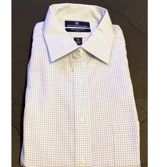 Hart Schaffner Marx Men Neutral Check Shirt Pima Cotton Size 17 / 35 - Picture 1 of 3